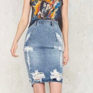 One Teaspoon Freelove Distressed Denim Pencil Skirt